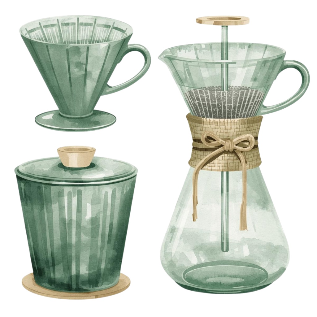 おうちカフェ vol.2|くすみグリーンの水彩クリップアート10点セット