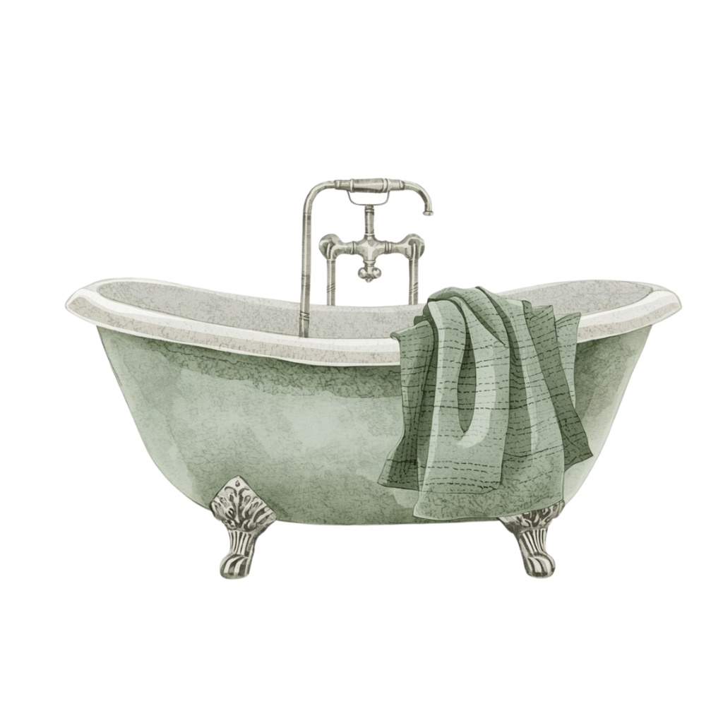 おうちリラックスvol.2|くすみグリーンの水彩クリップアート10点セット