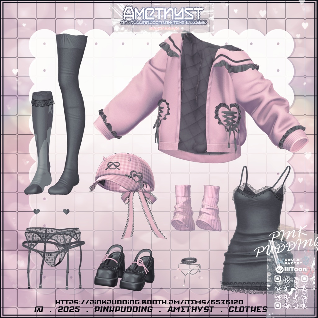 【7アバター対応】 ♡ 𝐀𝐦𝐞𝐭𝐡𝐲𝐬𝐭 ♡ 【VRChat向け衣装モデル】