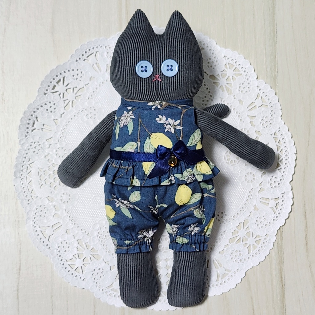 ぬいぐるみ服 レモン柄のフリルセットアップ