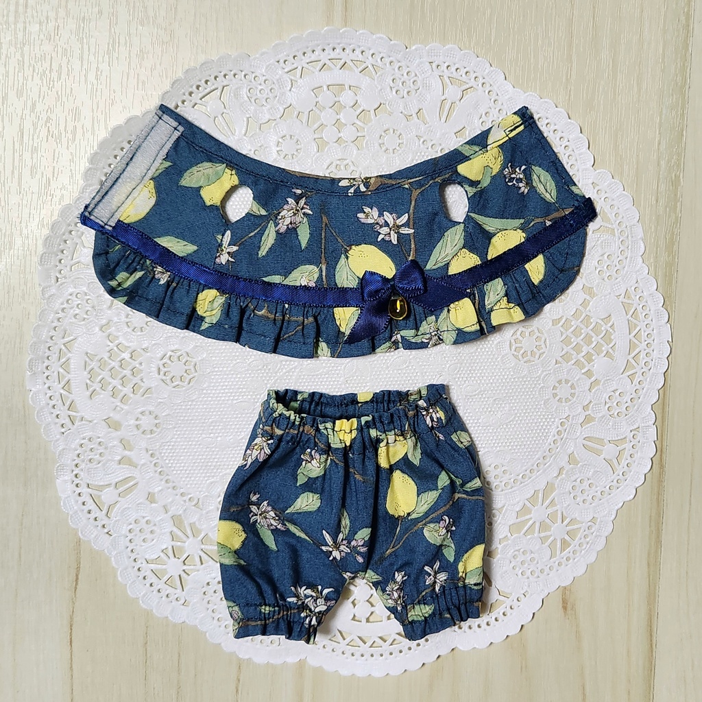 ぬいぐるみ服 レモン柄のフリルセットアップ