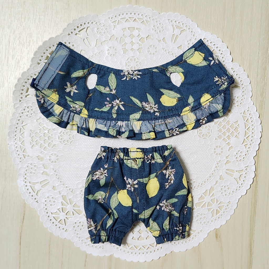 ぬいぐるみ服 レモン柄のフリルセットアップ