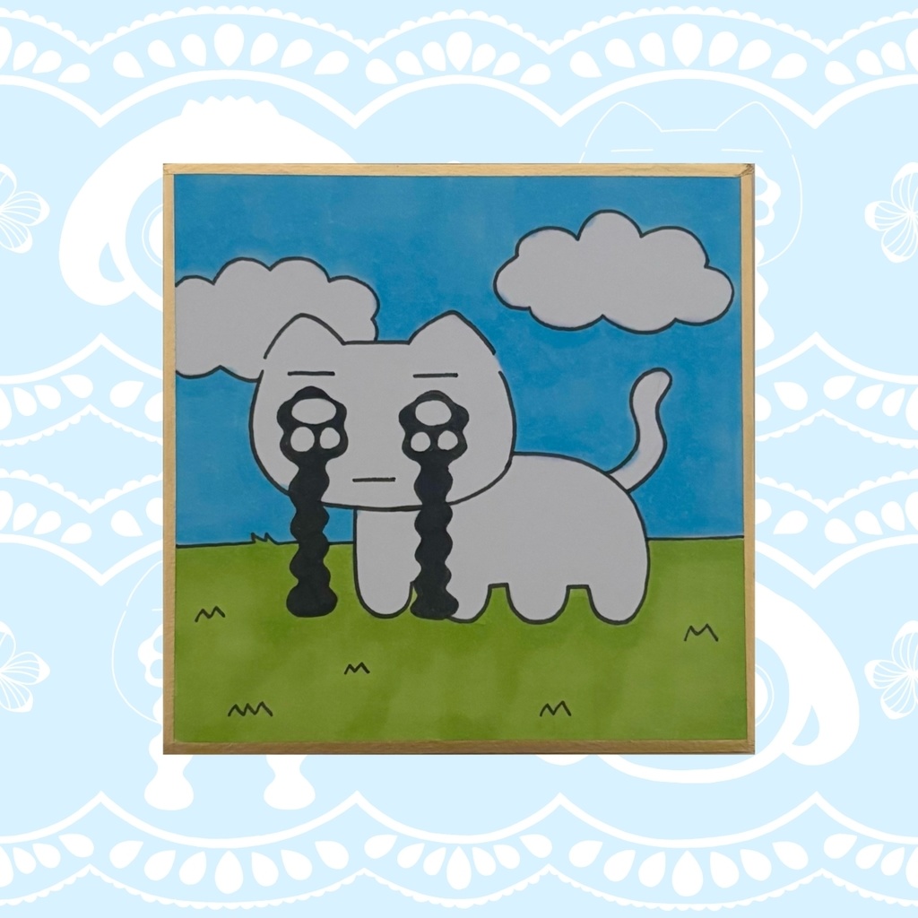 目が溶ける猫手描きミニ色紙（75×75）