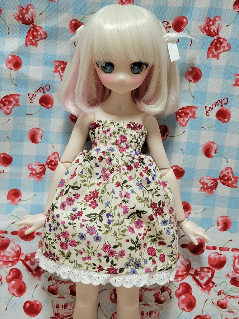 ドール服 MDD S胸サイズ 花柄シャーリングワンピース ペチコート