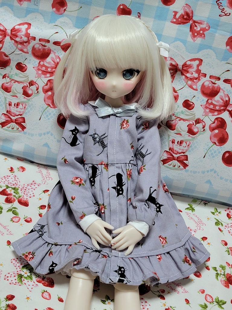 ドール服 MDD S胸サイズ 猫柄ワンピース ペチコート パニエ - ひよの 