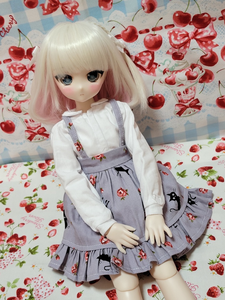 セール価格 ドール服 ドール用 MDD S胸サイズ ネコ柄ジャンパースカート ブラウス ペチコート パニエ