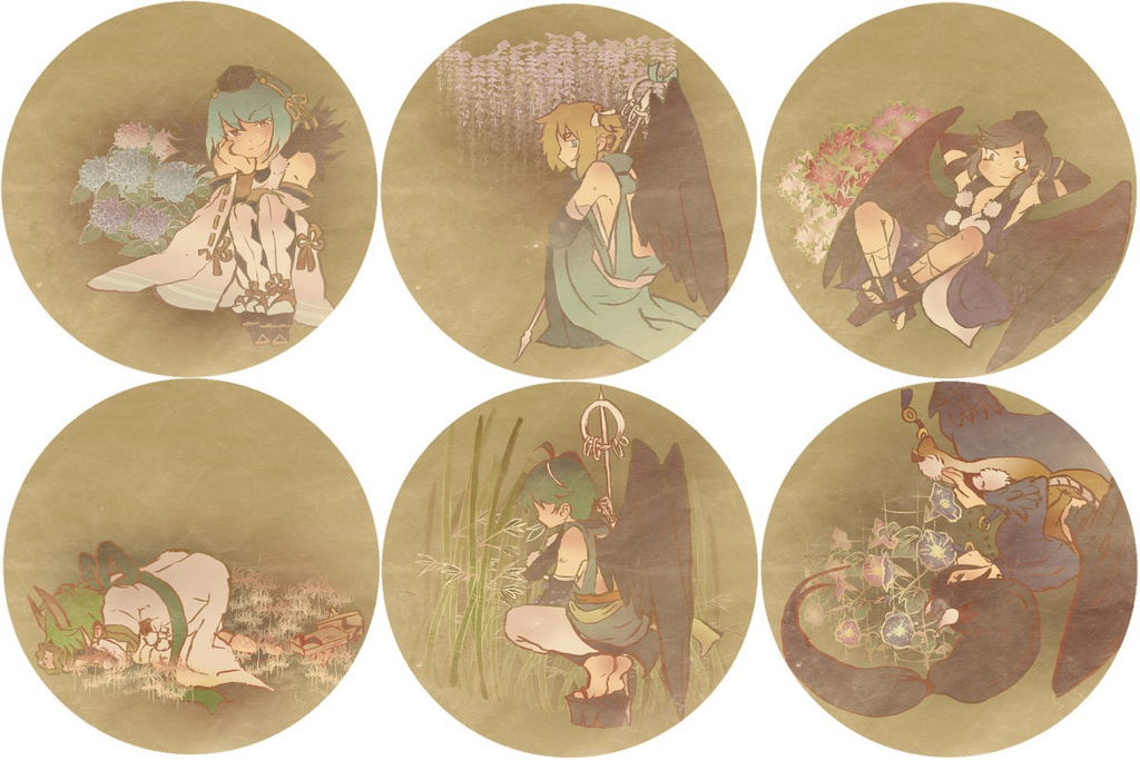 天狗と花缶バッジ【天狗6つセット】