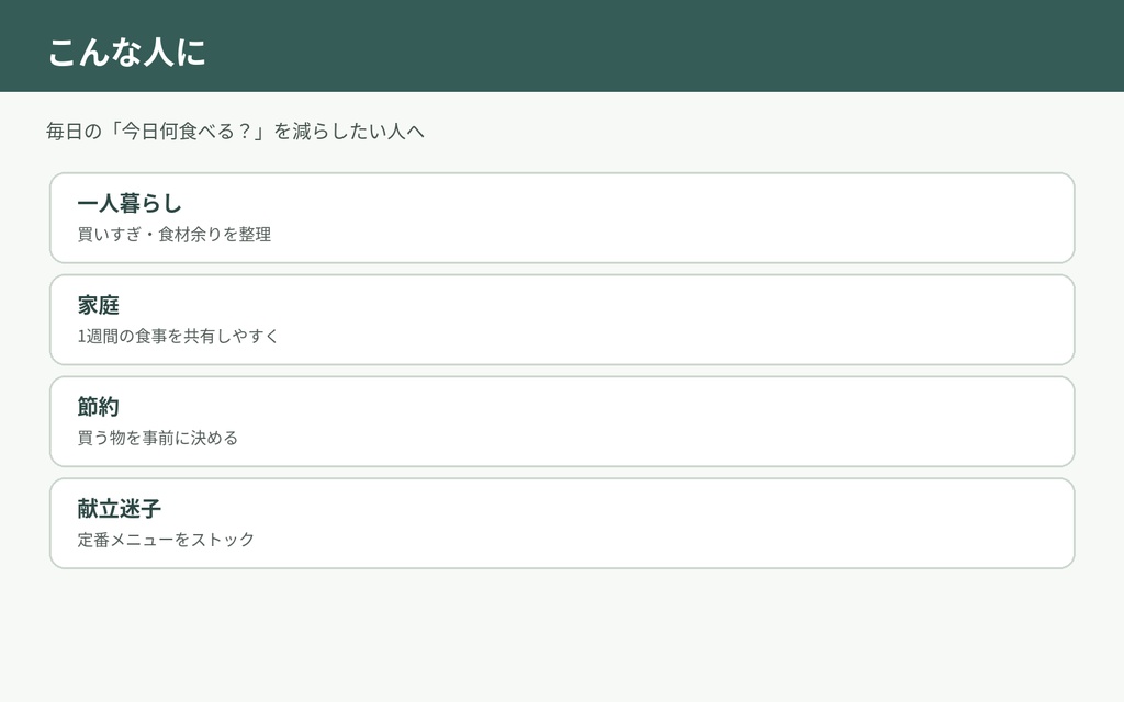 週間献立＆買い物リストExcel｜在庫・予算・定番メニュー管理