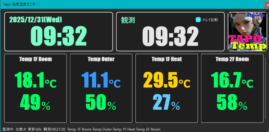 TAPO Windows版 温度、湿度観測モニター 