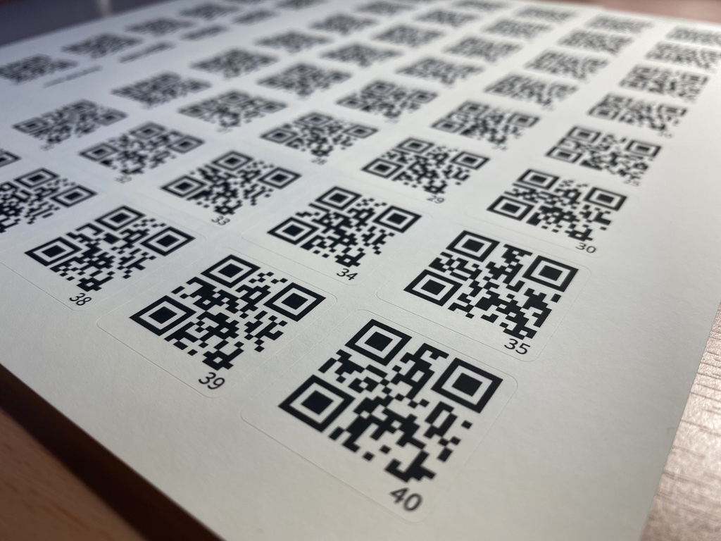 iOSアプリ「人数カウントQR」用 コード印刷済み耐水シール1-40番*2枚