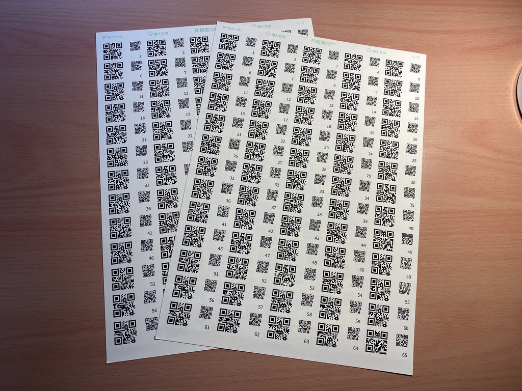 【4枚セット】iOSアプリ「人数カウントQR」用 コード印刷済み耐水シール1-65番*4枚