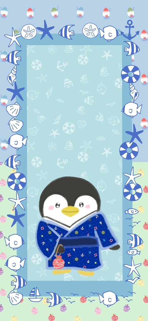 【スマホ待ち受け】🎐ペンギンの夏🐧