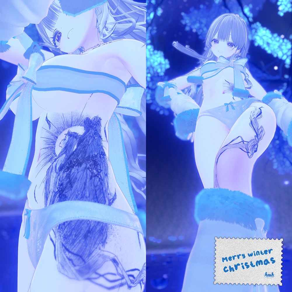 【VRChat】 " Merry Winter Christmas" : Artist's Premium Tattoo Pack / Tattoo, タトゥー、刺青、イレーズ味を出せる、 みんなのタトゥーテクスチャー