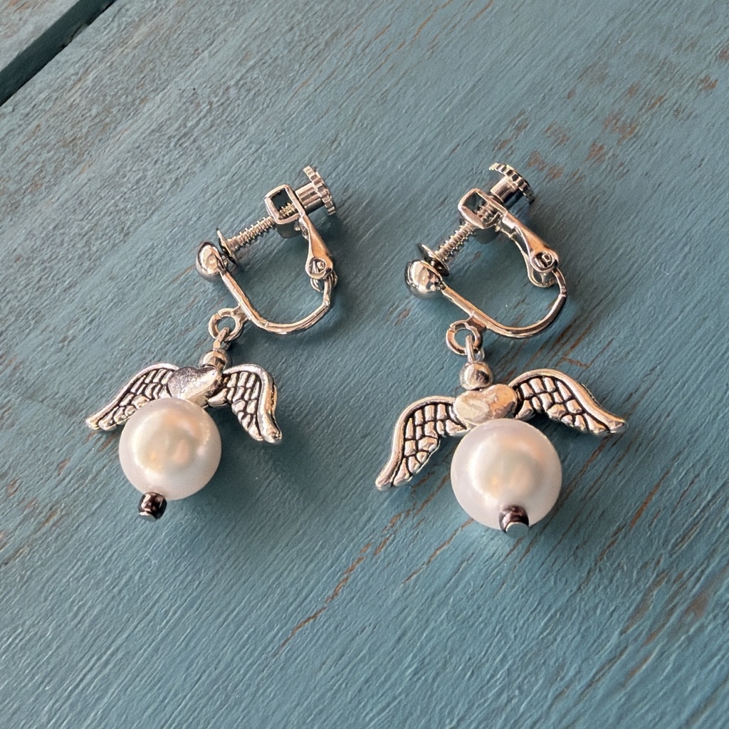 10cm15cmぬい用シルバー羽ハートイヤリング