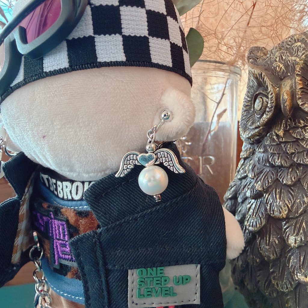 10cm15cmぬい用シルバー羽ハートイヤリング