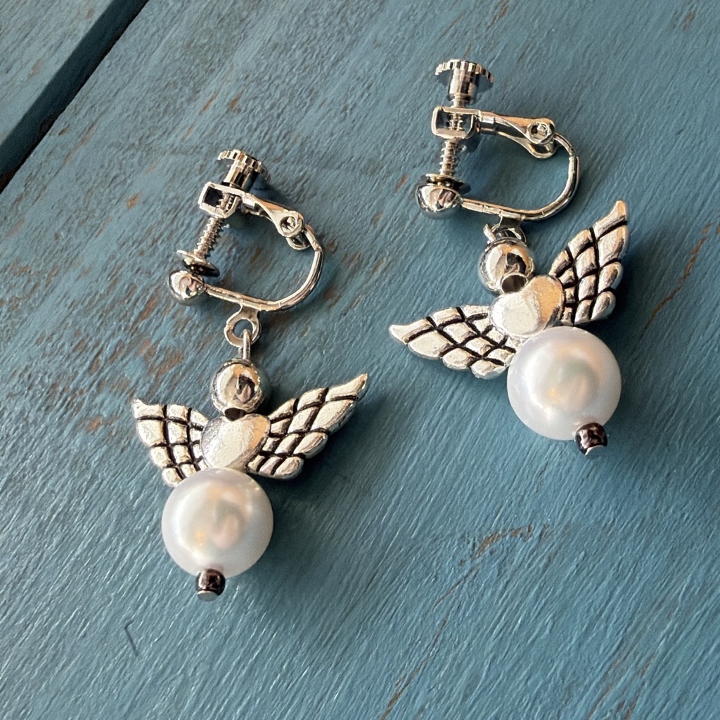 10cm15cmぬい用シルバー羽上向きハートイヤリング