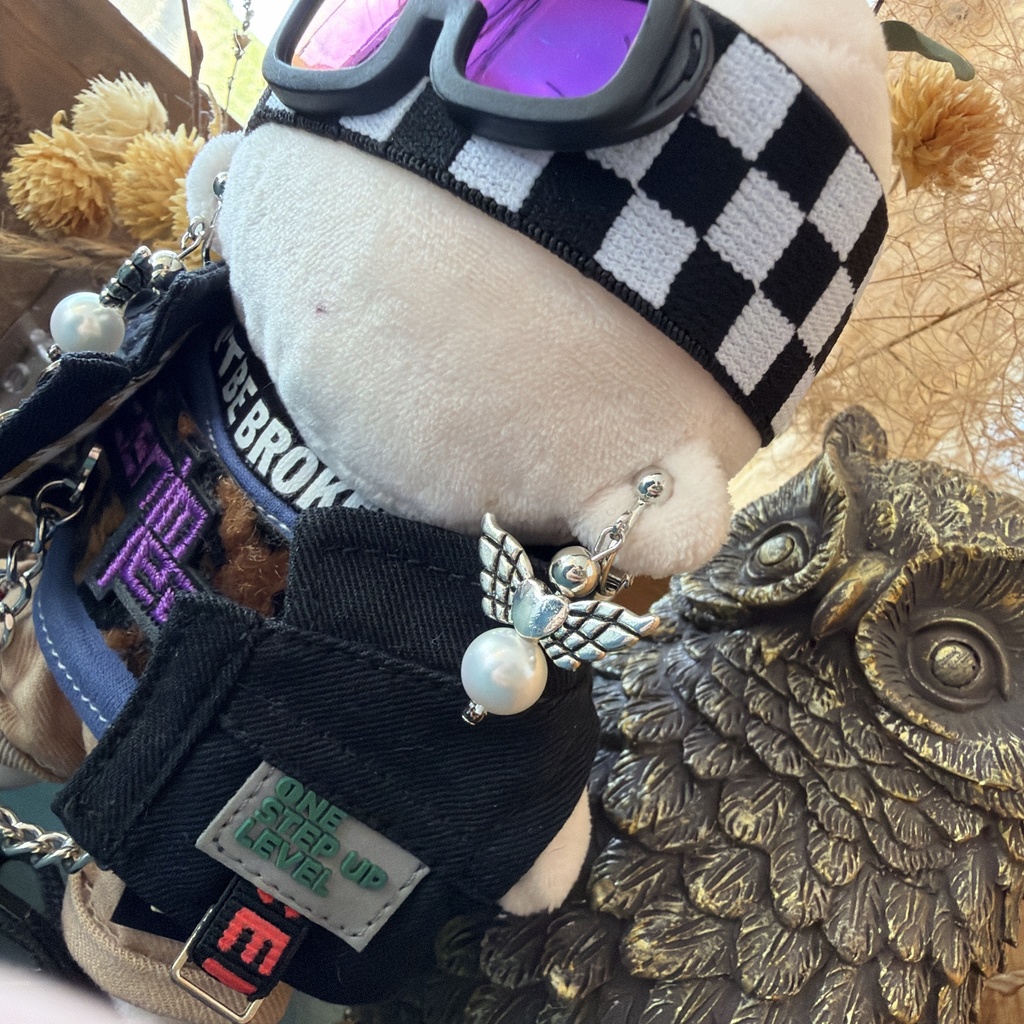 10cm15cmぬい用シルバー羽上向きハートイヤリング