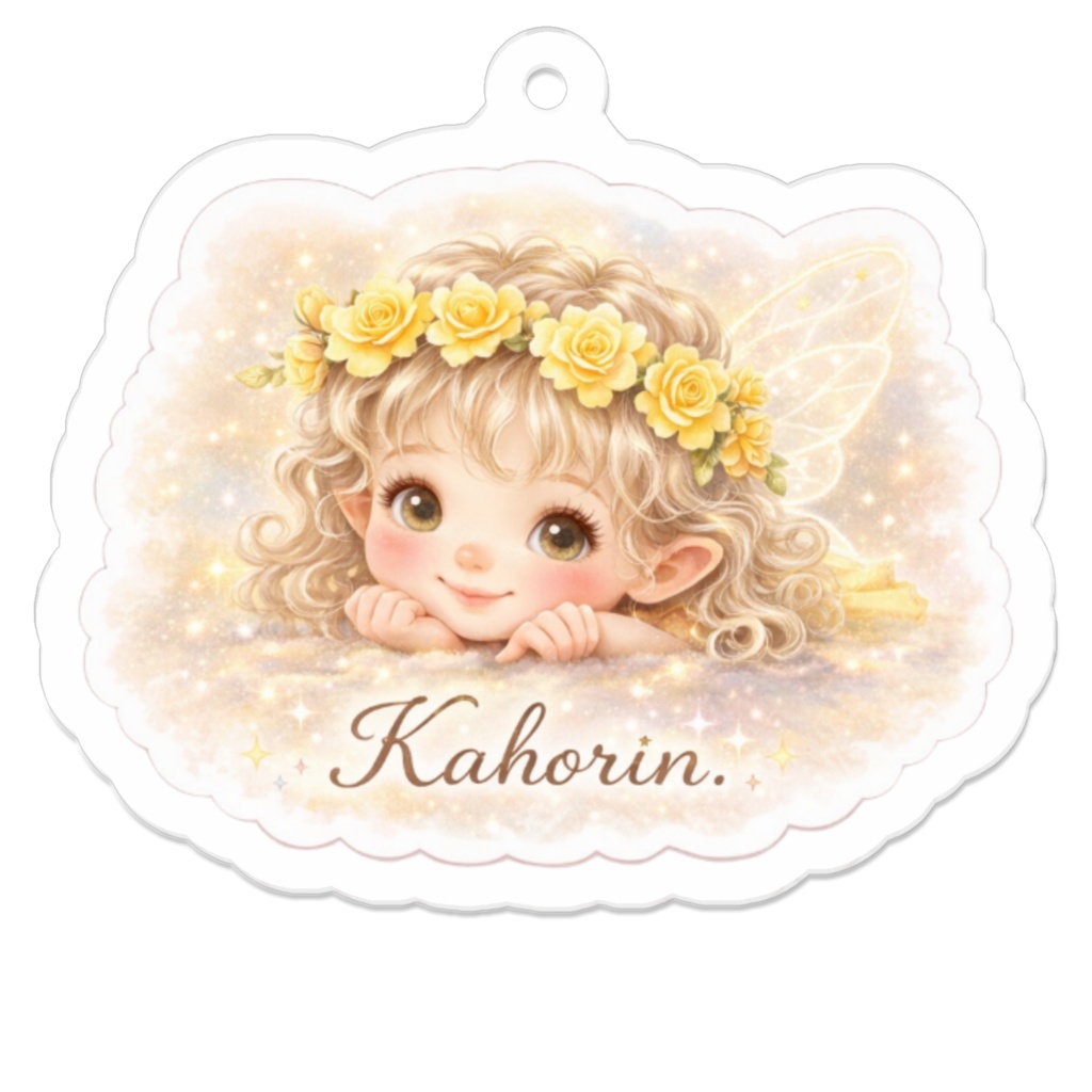 黄色いバラの妖精さん♪アクリルキーホルダー50×50mm