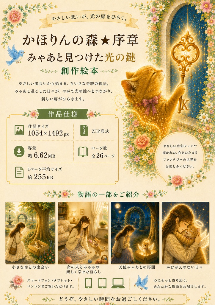 かほりんの森【序章】みゃあと見つけた光の鍵 創作絵本