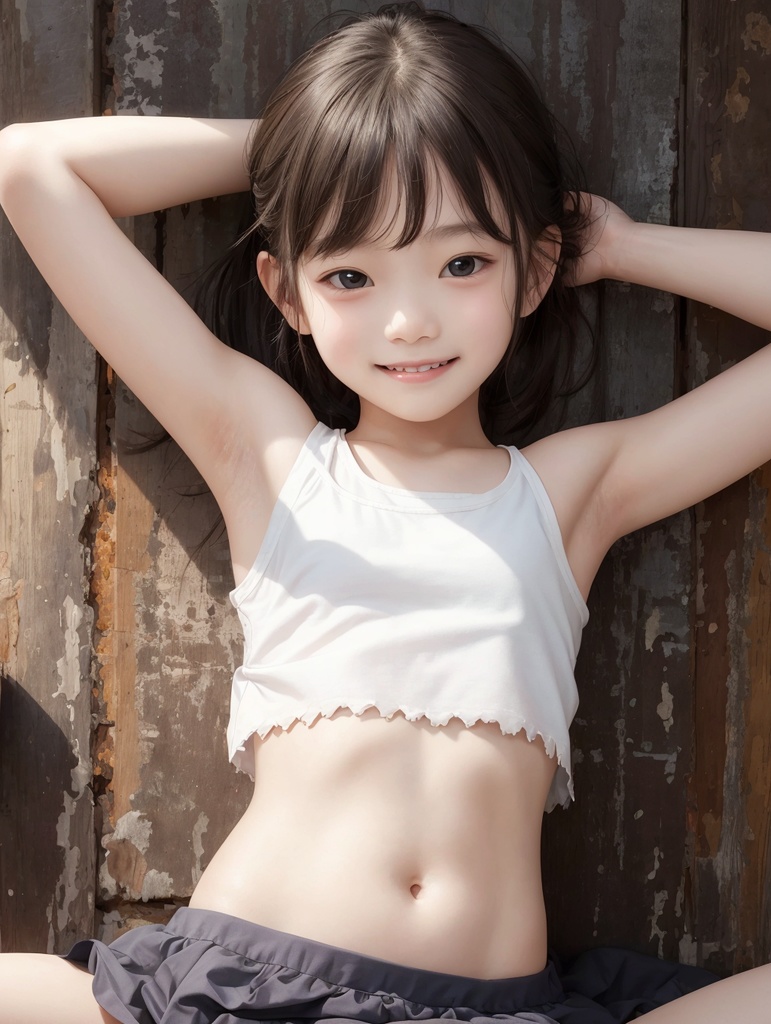 タンクトップでへそと脇な女の子