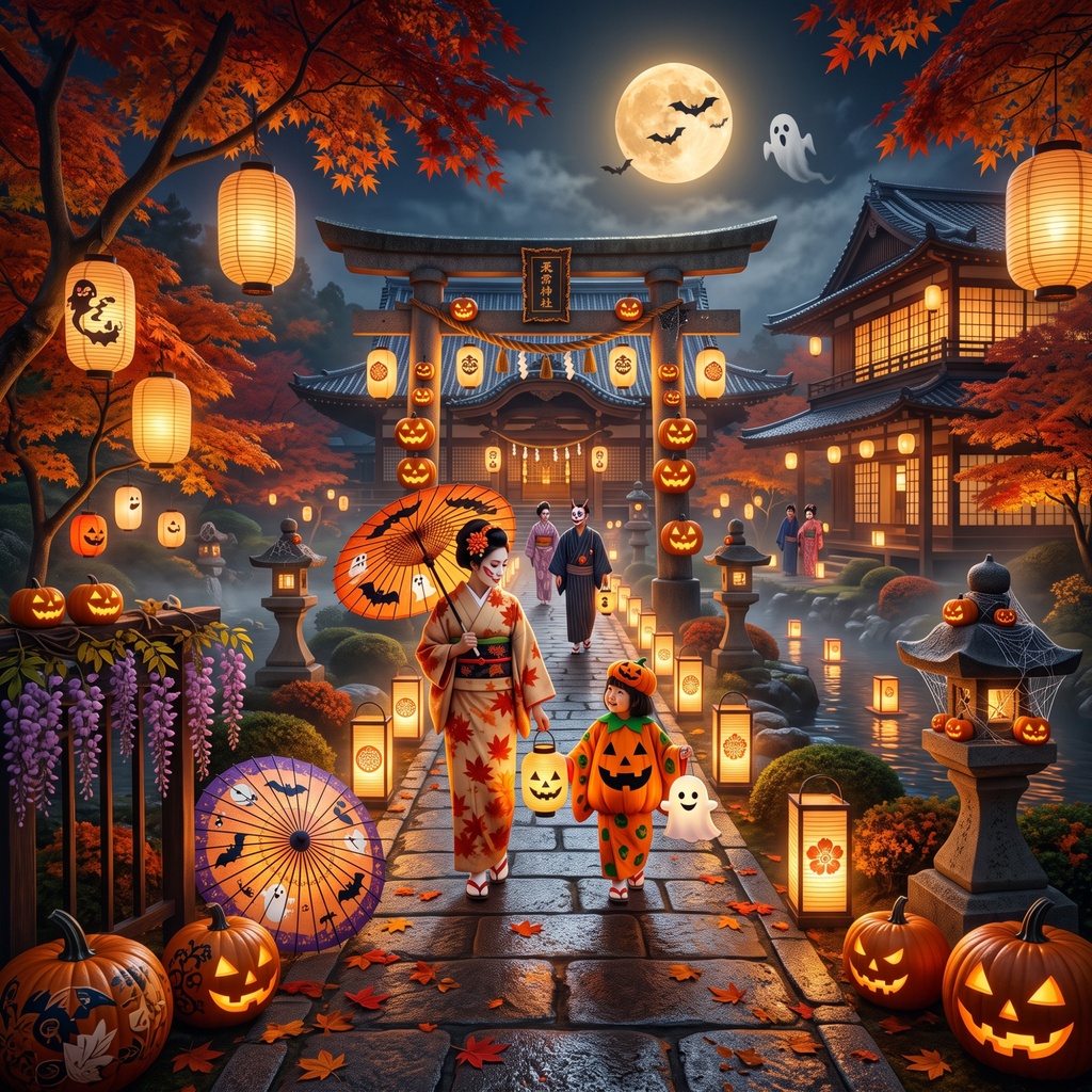 和風ハロウィン 〜妖しく灯る秋の夜の神社〜2000×2000px