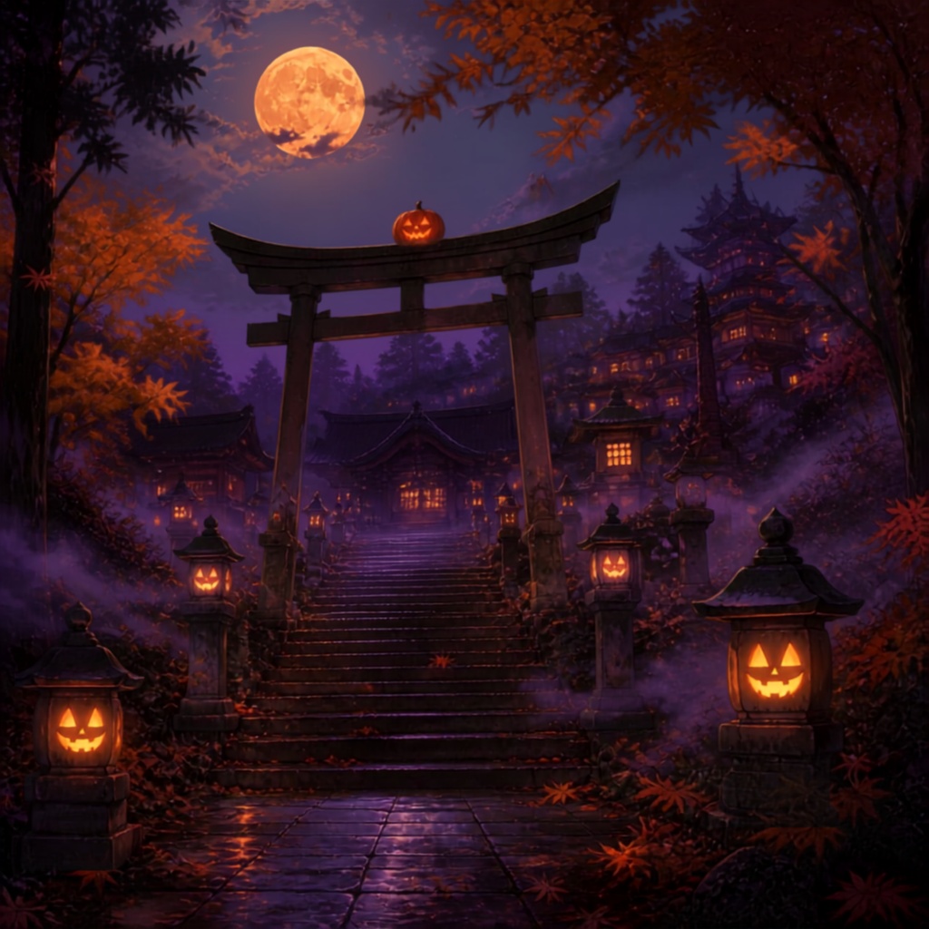 【背景・配信素材】ハロウィン 和風エモ 5種セット(2000×2000px)PNG.