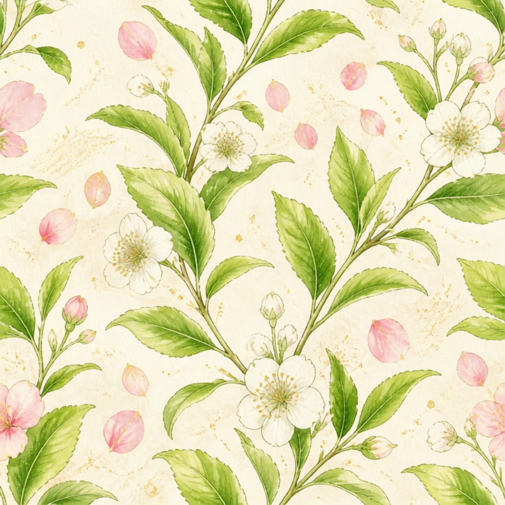【背景素材】Bright Matcha & Sakura - 華やかな抹茶と桜の和柄デジタルペーパー