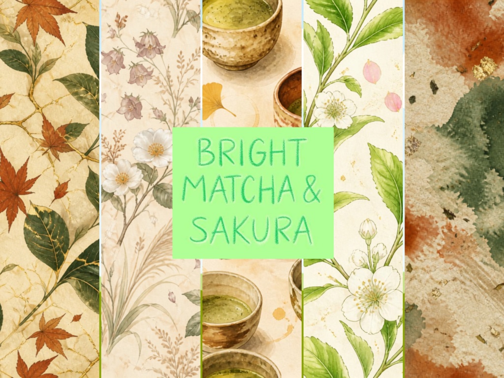 【背景素材】Bright Matcha & Sakura - 華やかな抹茶と桜の和柄デジタルペーパー