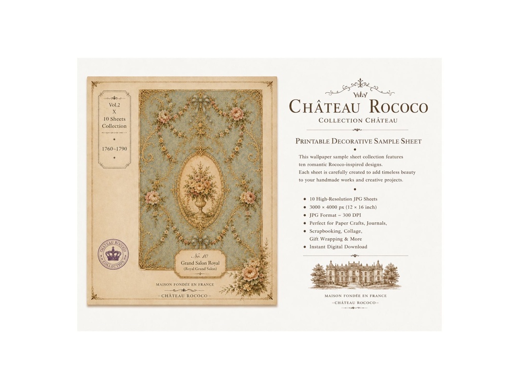 フレンチアンティーク 壁紙サンプルシート 10枚セット|Château Rococo Collection Vol.1|コラージュ素材