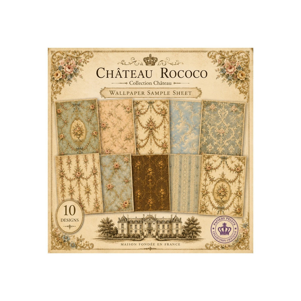 フレンチアンティーク 壁紙サンプルシート 10枚セット｜Château Rococo Collection Vol.1｜コラージュ素材