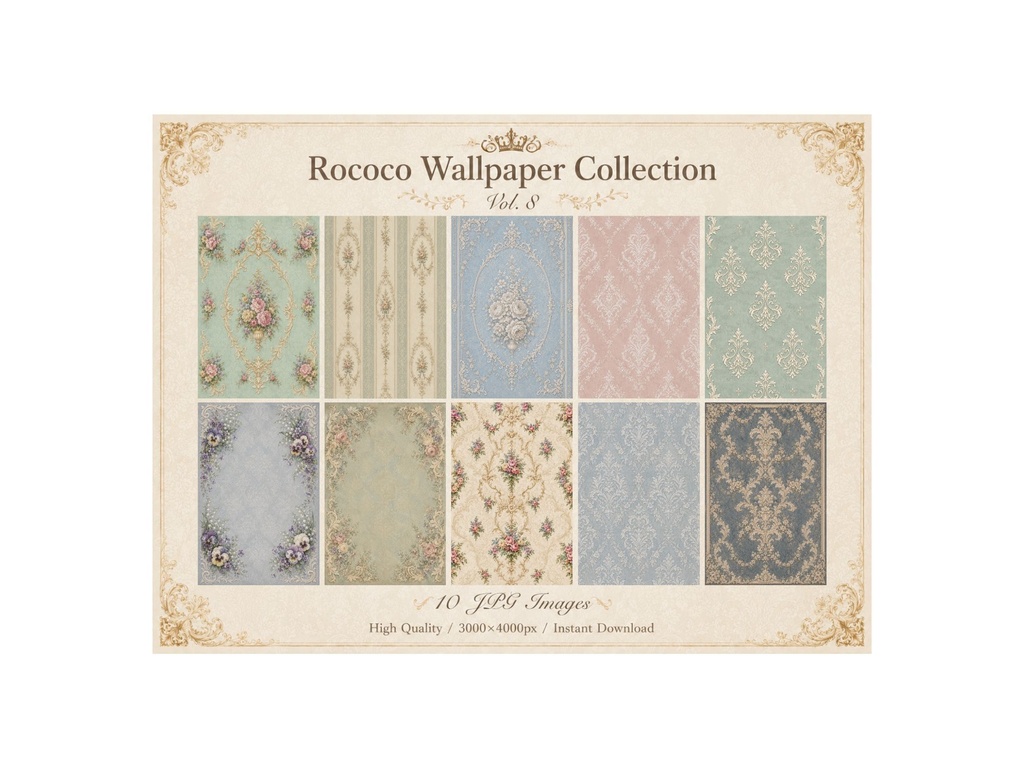 Rococo Wallpaper Collection Vol.8｜アンティーク調ロココ壁紙デザイン10枚セット
