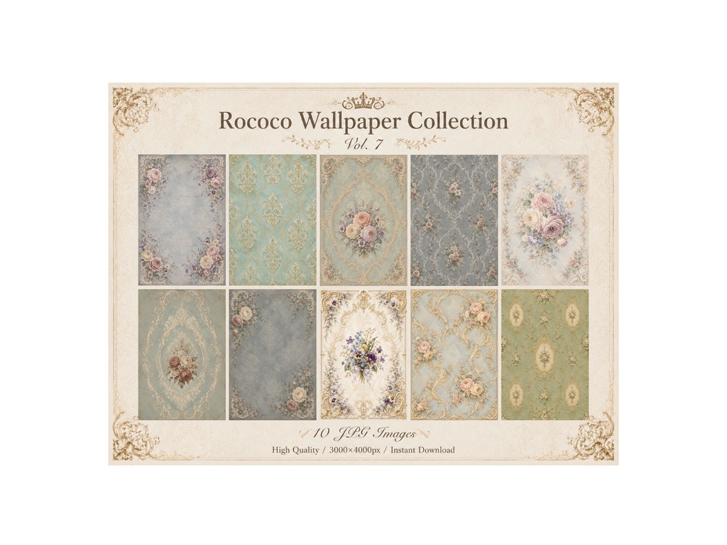 Rococo Wallpaper Collection Vol.7｜アンティーク調ロココ壁紙 10枚セット