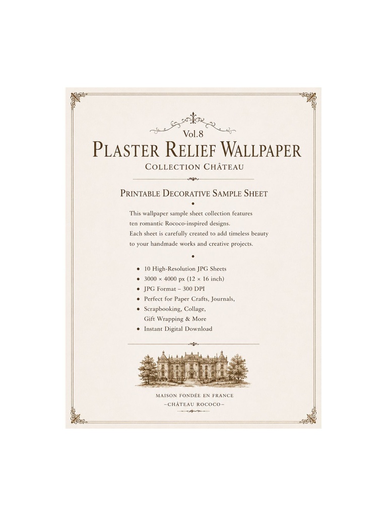 Plaster Relief Wallpaper Vol.8|石膏レリーフ風アンティーク壁紙 10枚セット