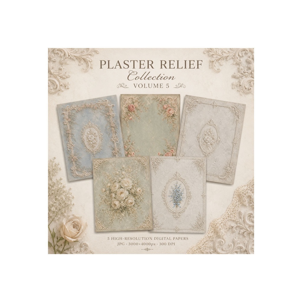 Plaster Relief Collection Vol.5｜石膏レリーフ壁紙 5枚セット