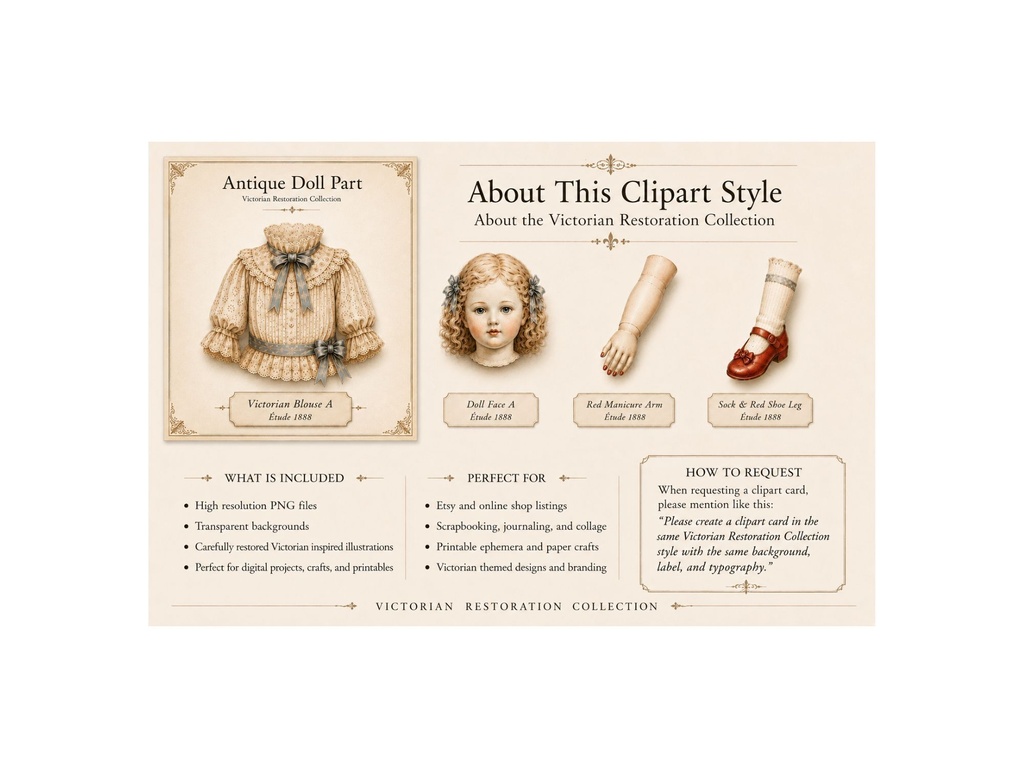 Antique Bisque Doll Clipart|ヴィクトリアン ビスクドール パーツ 8点セット