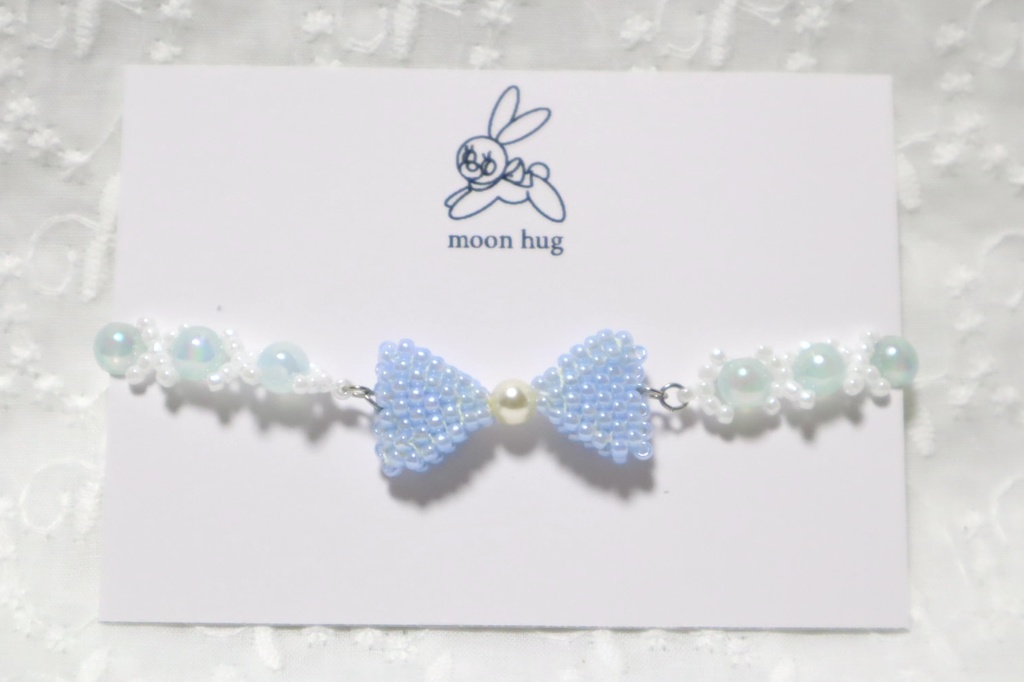 リボンビーズブレスレット(Light Blue)