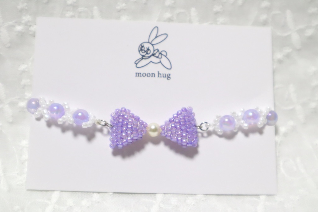リボンビーズブレスレット(Purple A)