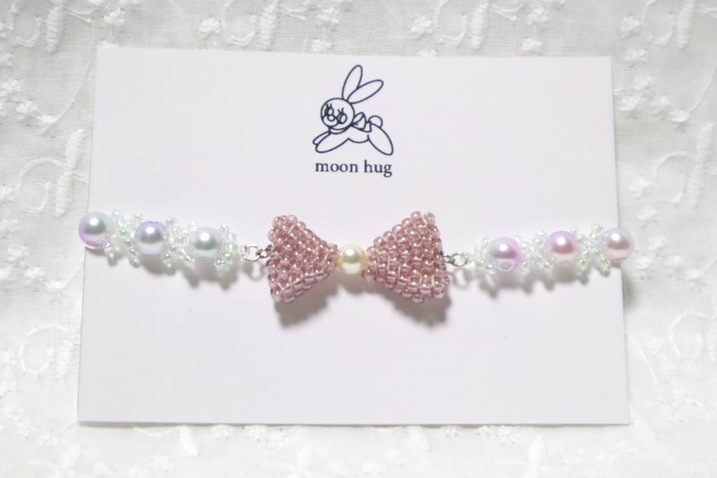 リボンビーズブレスレット(Purple B)