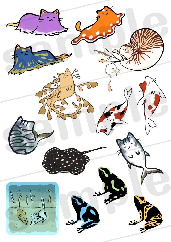 ステッカー【ゆるにゃんぎょと水の仲間たちVol1】