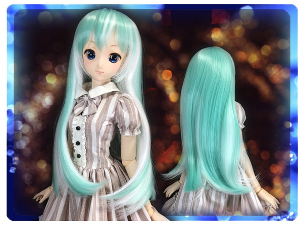 ドールウィッグ*LH*ミントグリーン＆ホワイト*9～9.5インチ