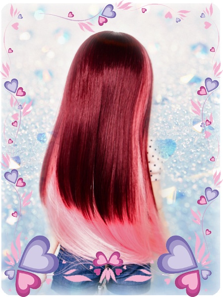 ドールウィッグ*ロングヘアー*クランベリーピンク*9～9.5インチ