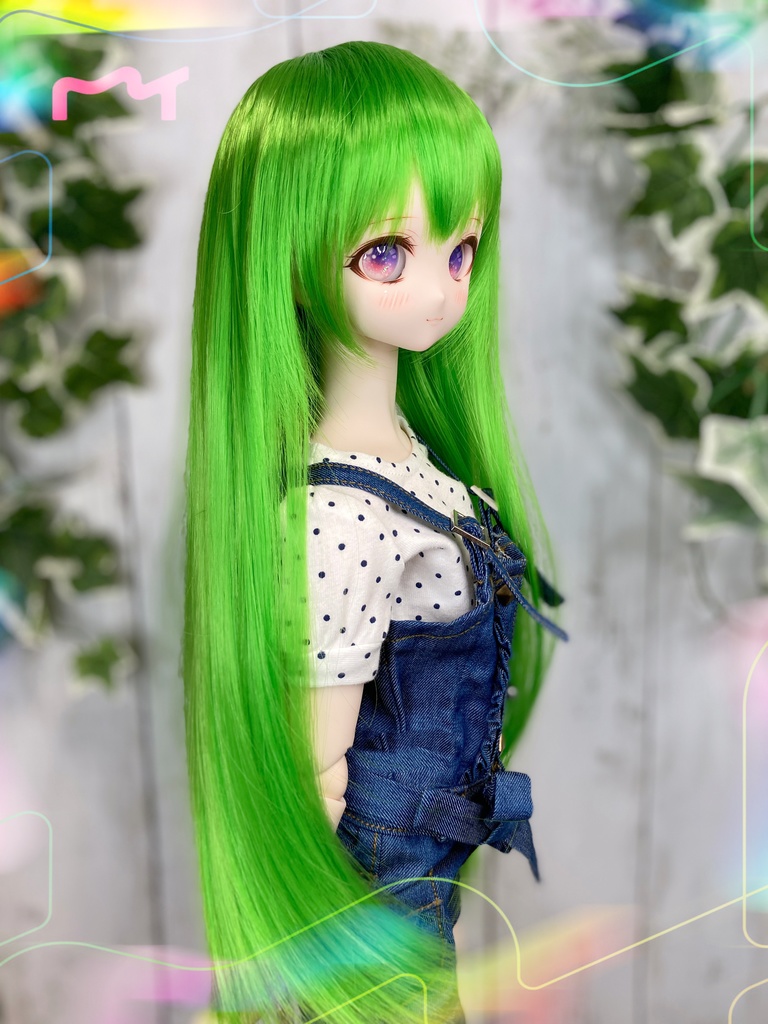 ドールウィッグ*ロングヘアー*ライムグリーン*9～9.5インチ