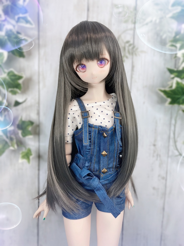 ドールウィッグ*ロングヘアー*グレイッシュブラック*9～9.5インチ