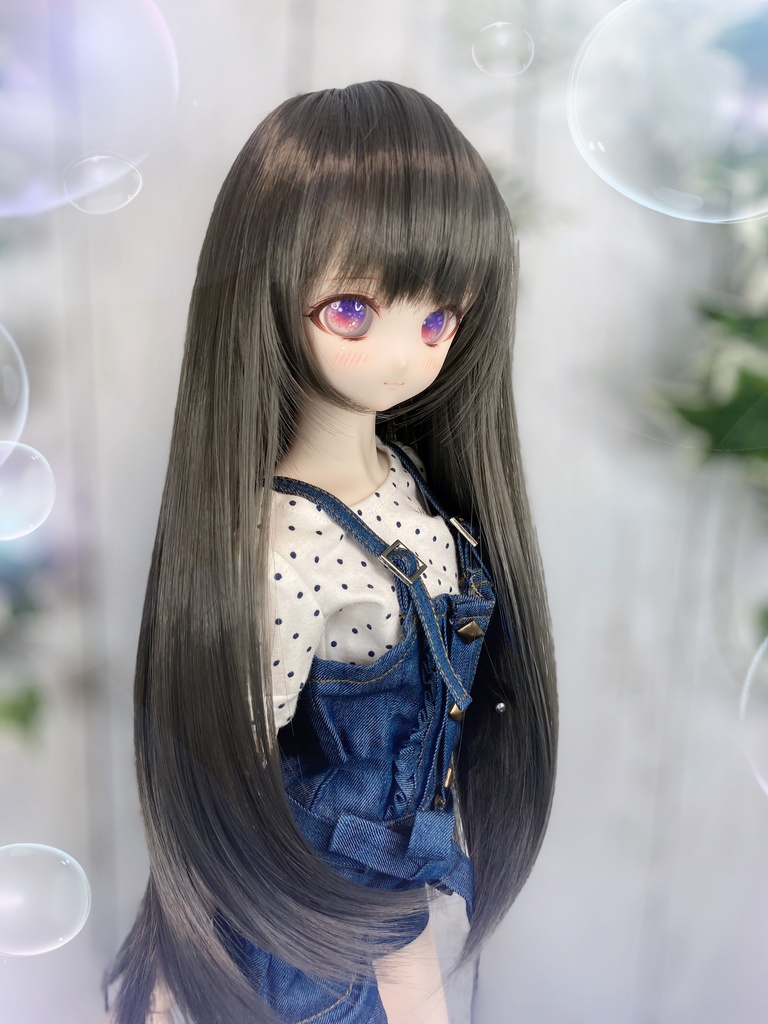 ドールウィッグ*ロングヘアー*グレイッシュブラック*9～9.5インチ