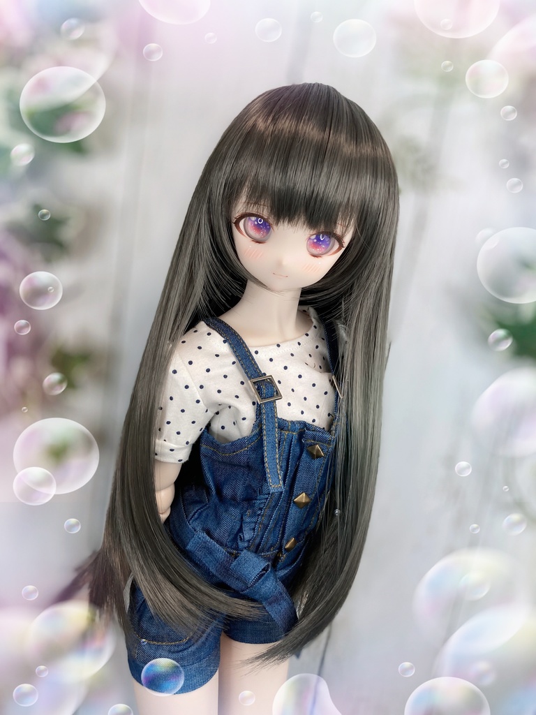 ドールウィッグ*ロングヘアー*グレイッシュブラック*9～9.5インチ