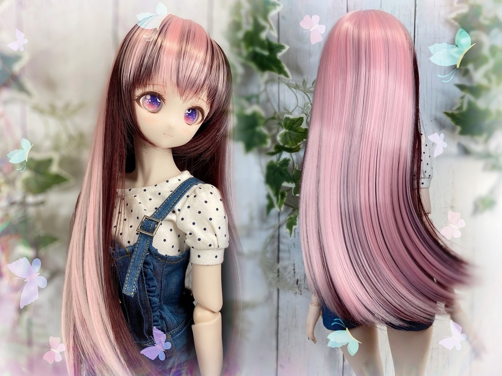 ドールウィッグ*ロングヘアー*ストロベリーチョコ*9～9.5インチ