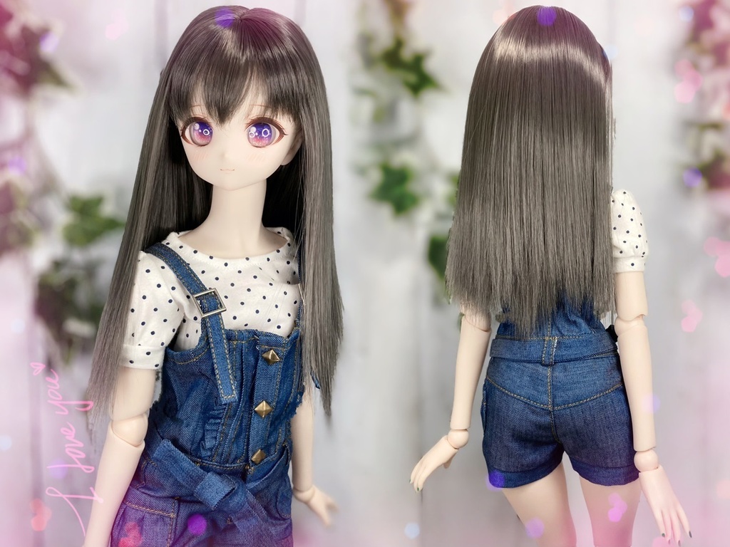 ドールウィッグ*クラシックロング*グレイッシュブラック*9～9.5インチ