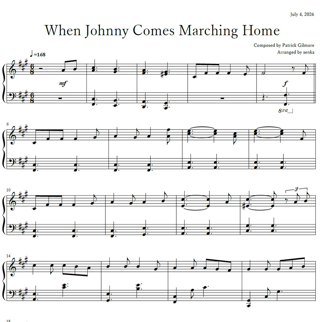 "When Johnny Comes Marching Home" Piano Arrangement (ジョニーが凱旋するとき ピアノアレンジ) | American Civil War Song