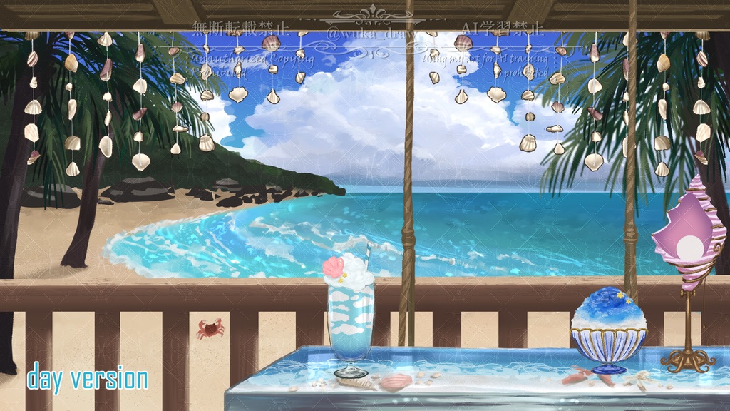 【動く背景&アイテム】海風が吹き抜ける海カフェ【時間差分含み】