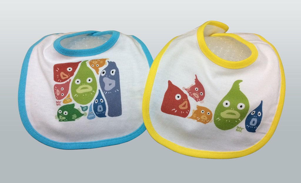 ダンゴウオよだれ掛け(スタイ/ビブ)水色・横並びタイプ